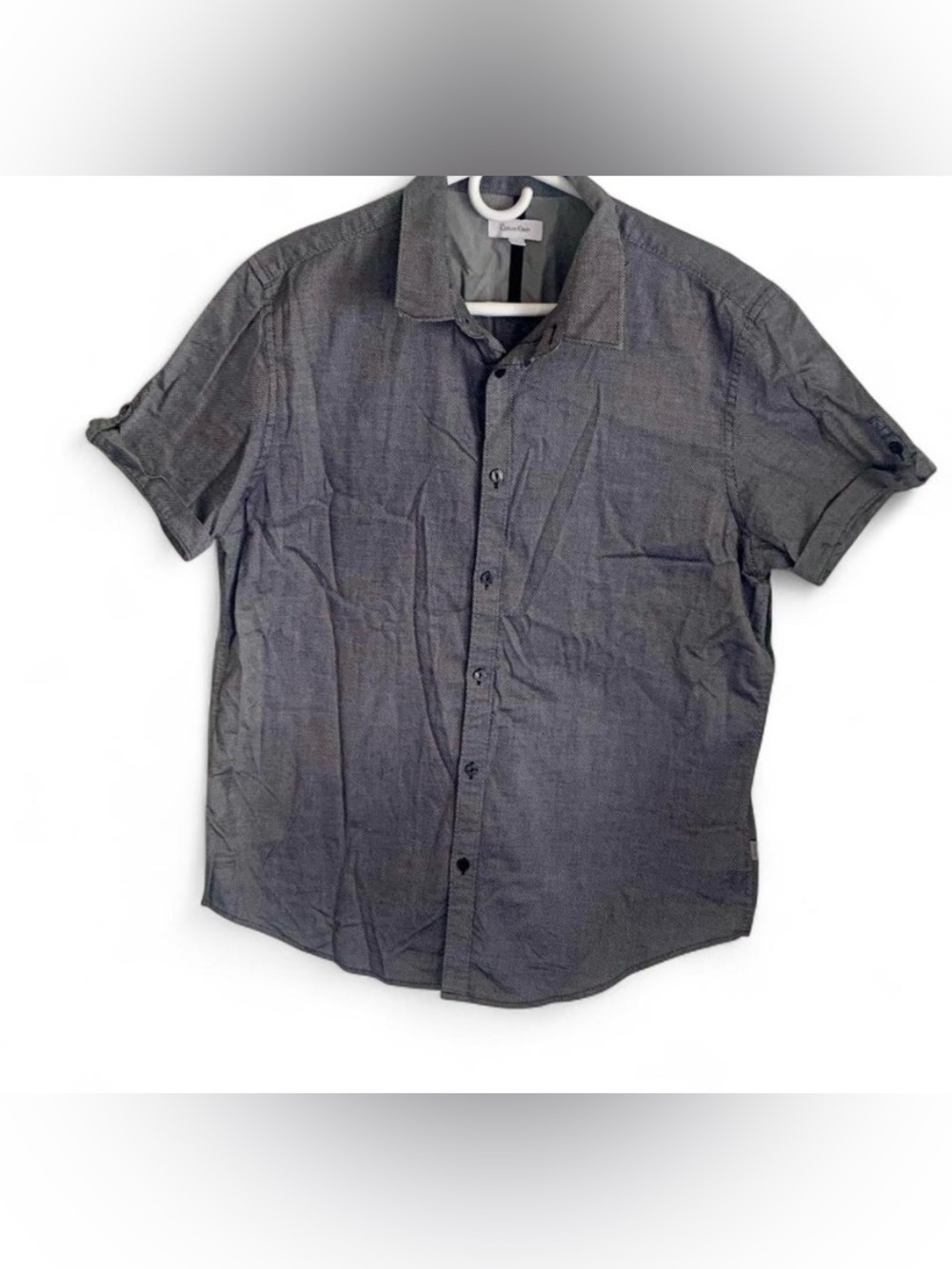 Calvin Klein gray geometric pattern short sleeve shirt size Large